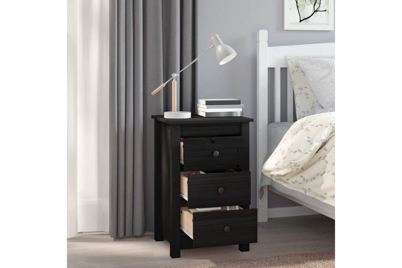 beBasic Nattbord 2 stk svart 40x35x61,5 heltre furu - Svart - Møbler - Bord - Avlastningsbord - Sengebord & nattbord