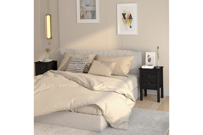beBasic Nattbord 2 stk svart 40x35x61,5 heltre furu - Svart - Møbler - Bord - Avlastningsbord - Sengebord & nattbord