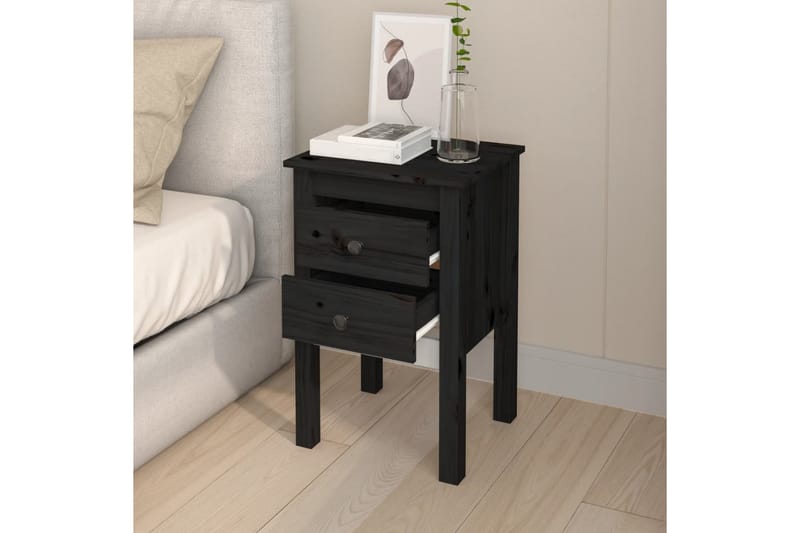 beBasic Nattbord 2 stk svart 40x35x61,5 heltre furu - Svart - Møbler - Bord - Avlastningsbord - Sengebord & nattbord
