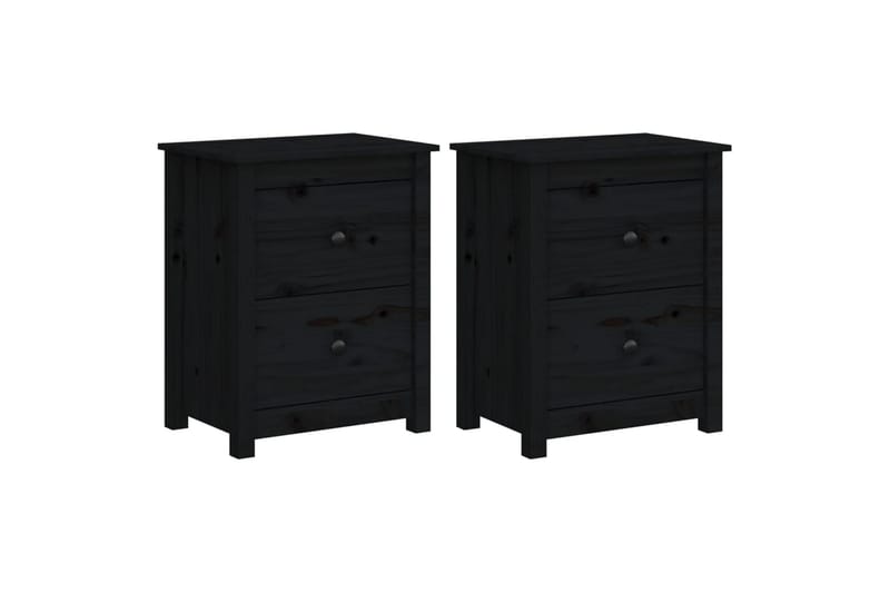 beBasic Nattbord 2 stk svart 50x35x61,5 heltre furu - Svart - Møbler - Bord - Avlastningsbord - Sengebord & nattbord