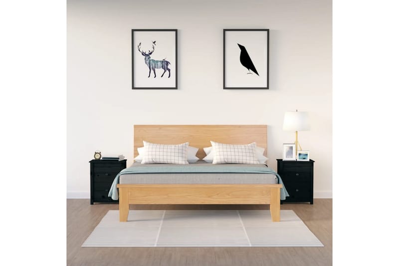 beBasic Nattbord 2 stk svart 50x35x61,5 heltre furu - Svart - Møbler - Bord - Avlastningsbord - Sengebord & nattbord