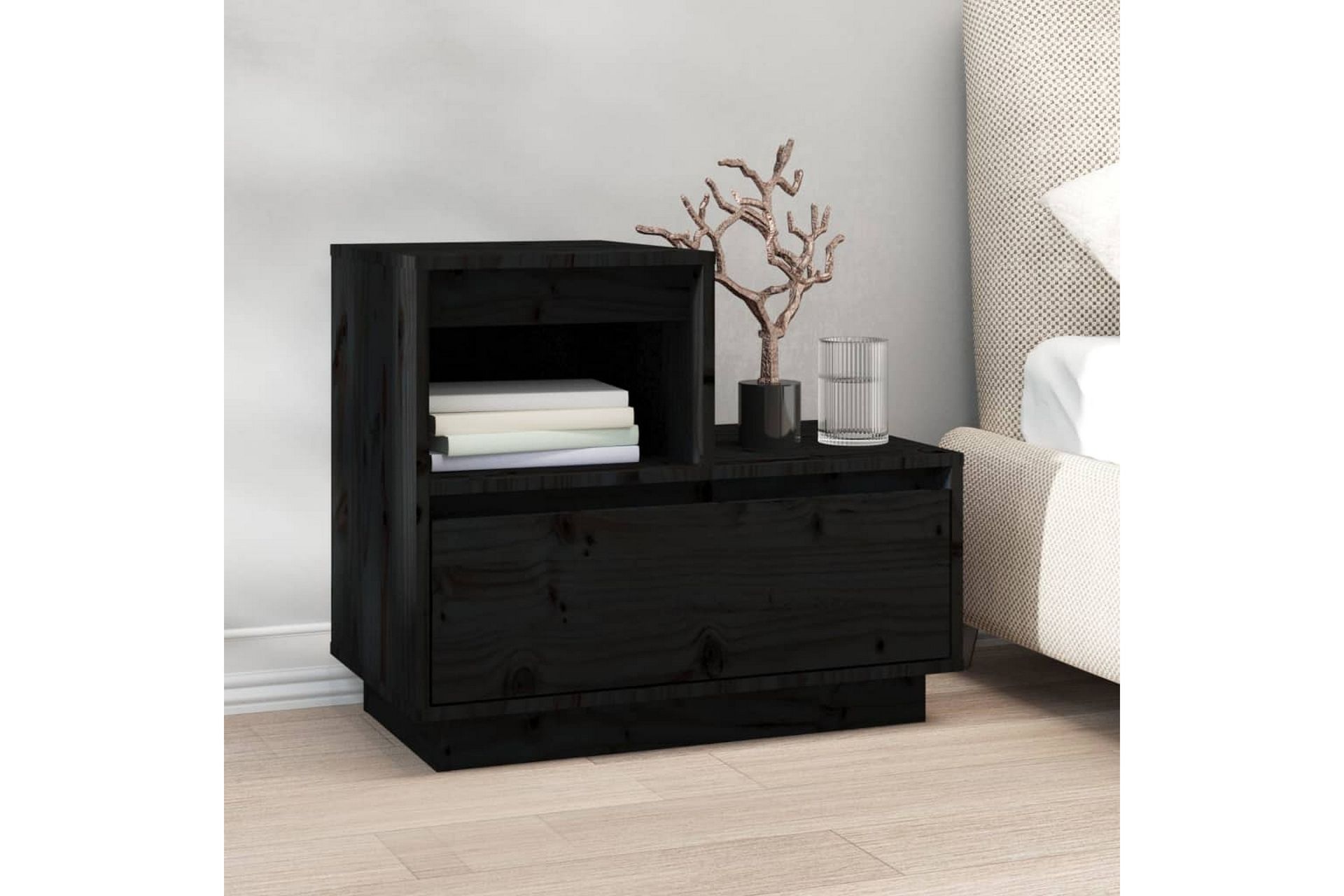 beBasic Nattbord 2 stk svart 60x34x51 heltre furu - Svart - Møbler - Bord - Avlastningsbord - Sengebord & nattbord