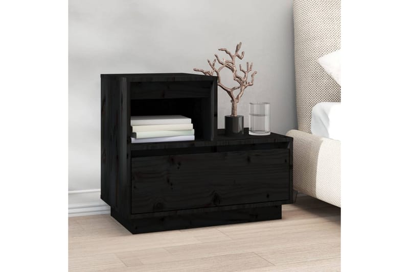 beBasic Nattbord 2 stk svart 60x34x51 heltre furu - Svart - Møbler - Bord - Avlastningsbord - Sengebord & nattbord