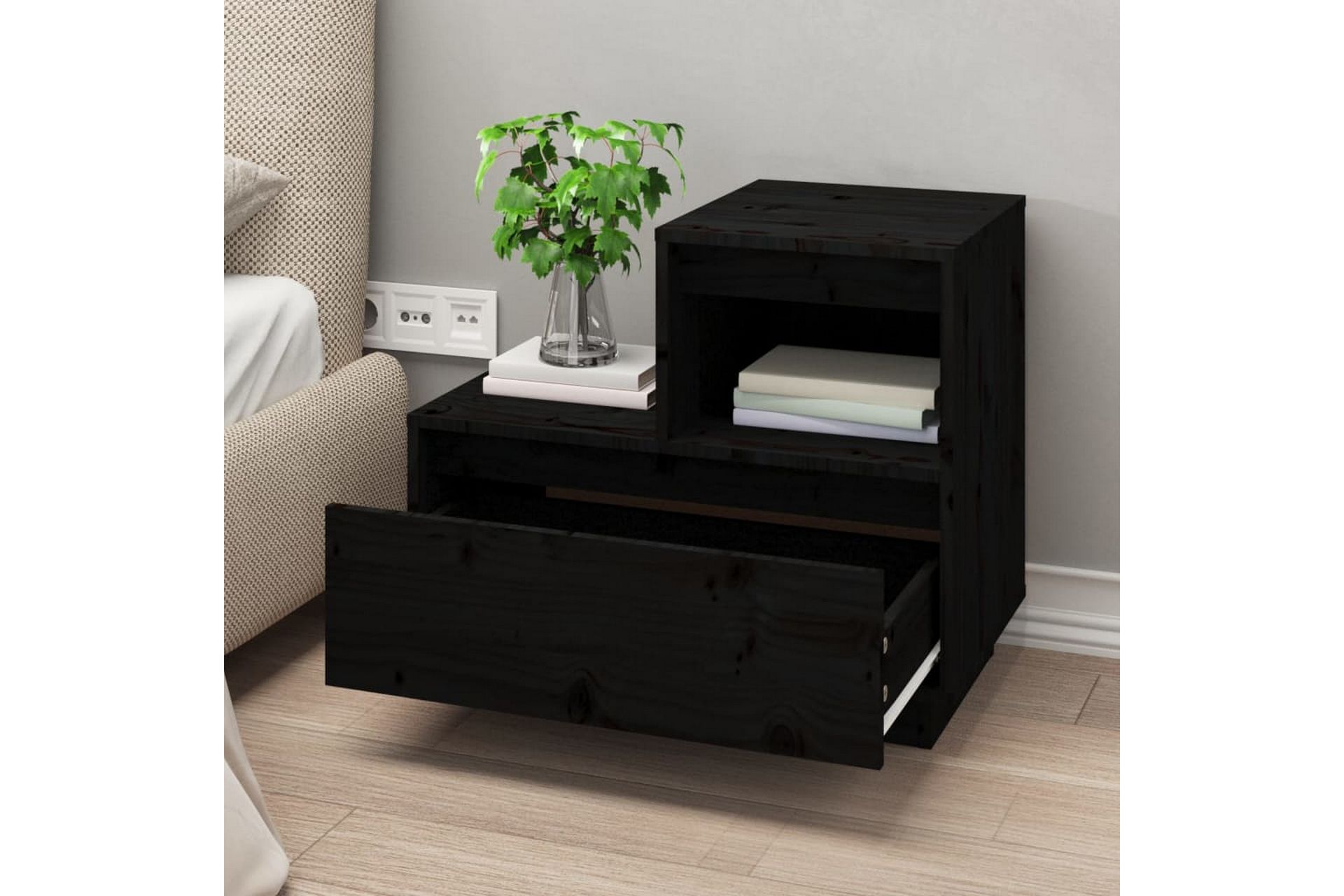 beBasic Nattbord 2 stk svart 60x34x51 heltre furu - Svart - Møbler - Bord - Avlastningsbord - Sengebord & nattbord