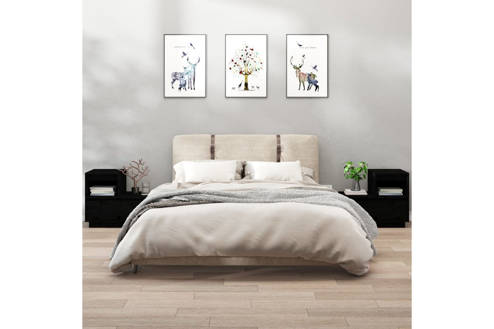 beBasic Nattbord 2 stk svart 60x34x51 heltre furu - Svart - Møbler - Bord - Avlastningsbord - Sengebord & nattbord