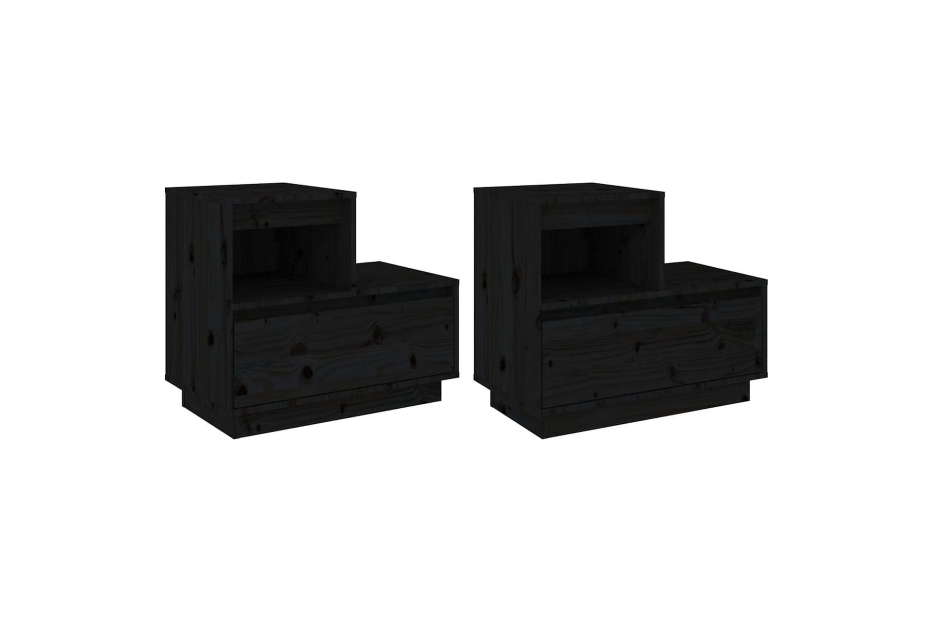 beBasic Nattbord 2 stk svart 60x34x51 heltre furu - Svart - Møbler - Bord - Avlastningsbord - Sengebord & nattbord