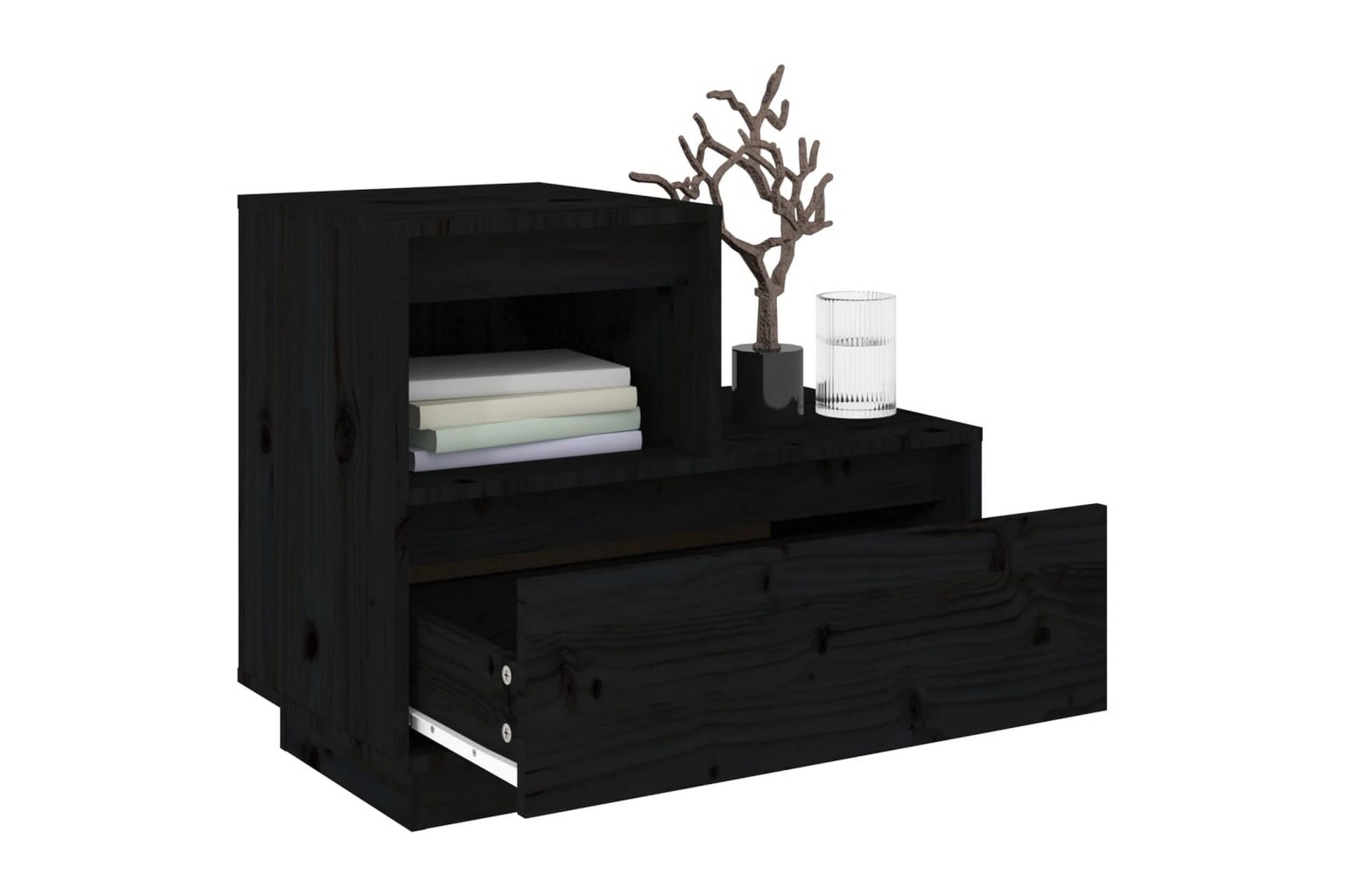 beBasic Nattbord 2 stk svart 60x34x51 heltre furu - Svart - Møbler - Bord - Avlastningsbord - Sengebord & nattbord