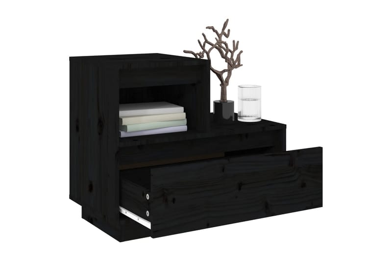 beBasic Nattbord 2 stk svart 60x34x51 heltre furu - Svart - Møbler - Bord - Avlastningsbord - Sengebord & nattbord