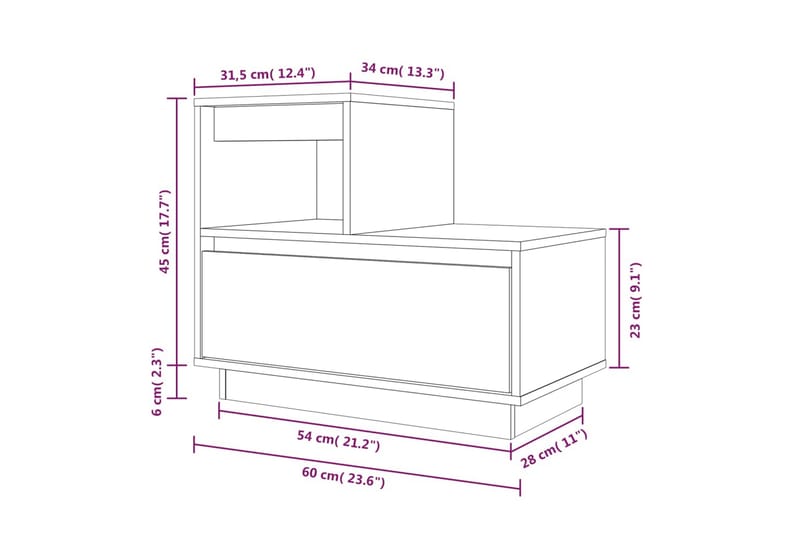 beBasic Nattbord 60x34x51 cm heltre furu - Brun - Møbler - Bord - Avlastningsbord - Sengebord & nattbord