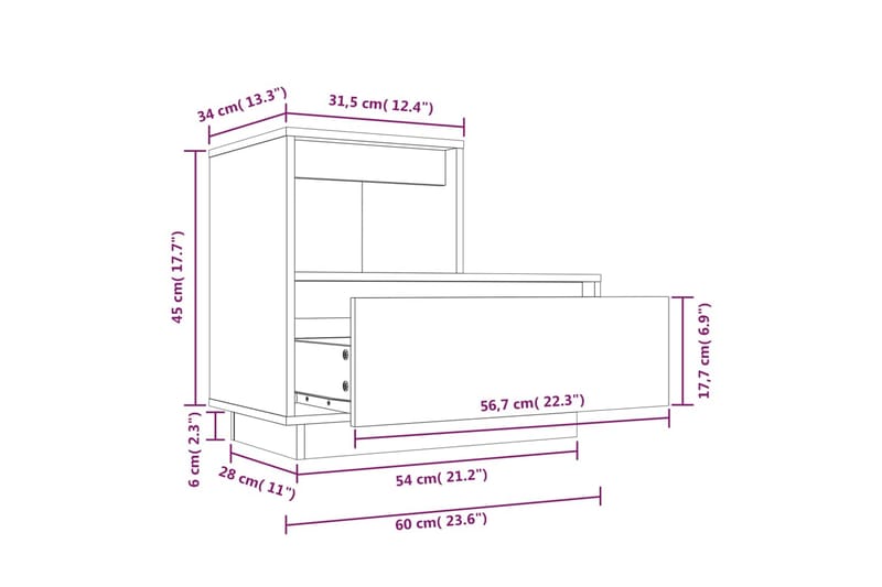 beBasic Nattbord 60x34x51 cm heltre furu - Brun - Sengebord & nattbord