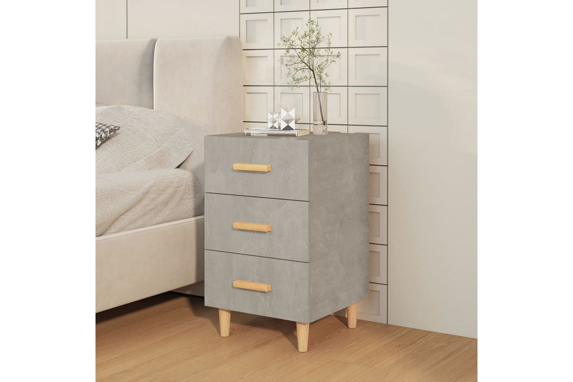 beBasic Nattbord betonggrå 40x40x66 cm konstruert tre - GrÃ¥ - Møbler - Bord - Avlastningsbord - Sengebord & nattbord
