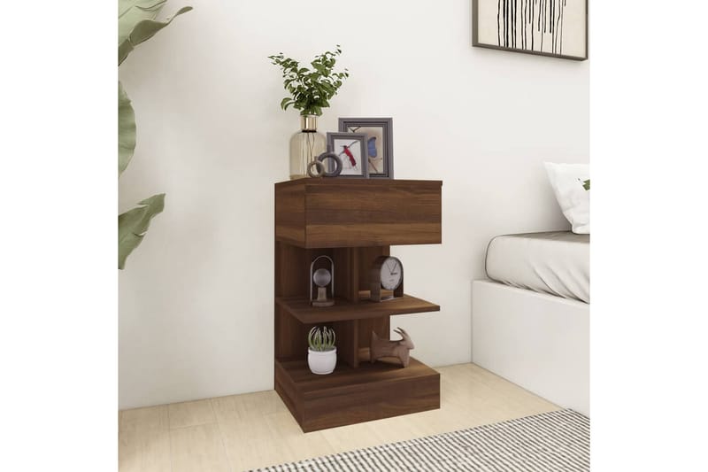 beBasic Nattbord brun eik 40x35x65 cm konstruert tre - Brun - Møbler - Bord - Avlastningsbord - Sengebord & nattbord