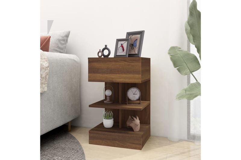 beBasic Nattbord brun eik 40x35x65 cm konstruert tre - Brun - Møbler - Bord - Avlastningsbord - Sengebord & nattbord