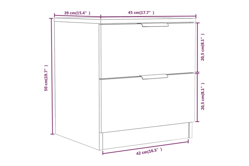beBasic Nattbord brun eik konstruert tre - Brun - Møbler - Bord - Avlastningsbord - Sengebord & nattbord