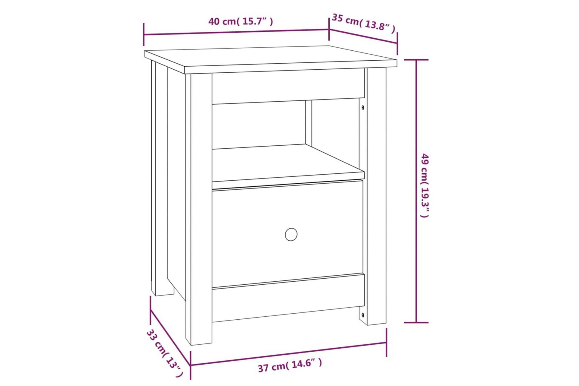 beBasic Nattbord hvit 40x35x49 heltre furu - Hvit - Møbler - Bord - Avlastningsbord - Sengebord & nattbord