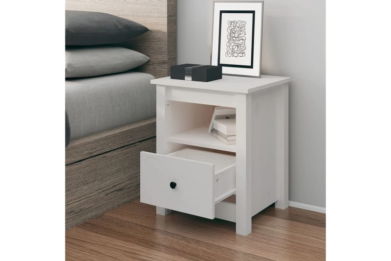 beBasic Nattbord hvit 40x35x49 heltre furu - Hvit - Møbler - Bord - Avlastningsbord - Sengebord & nattbord