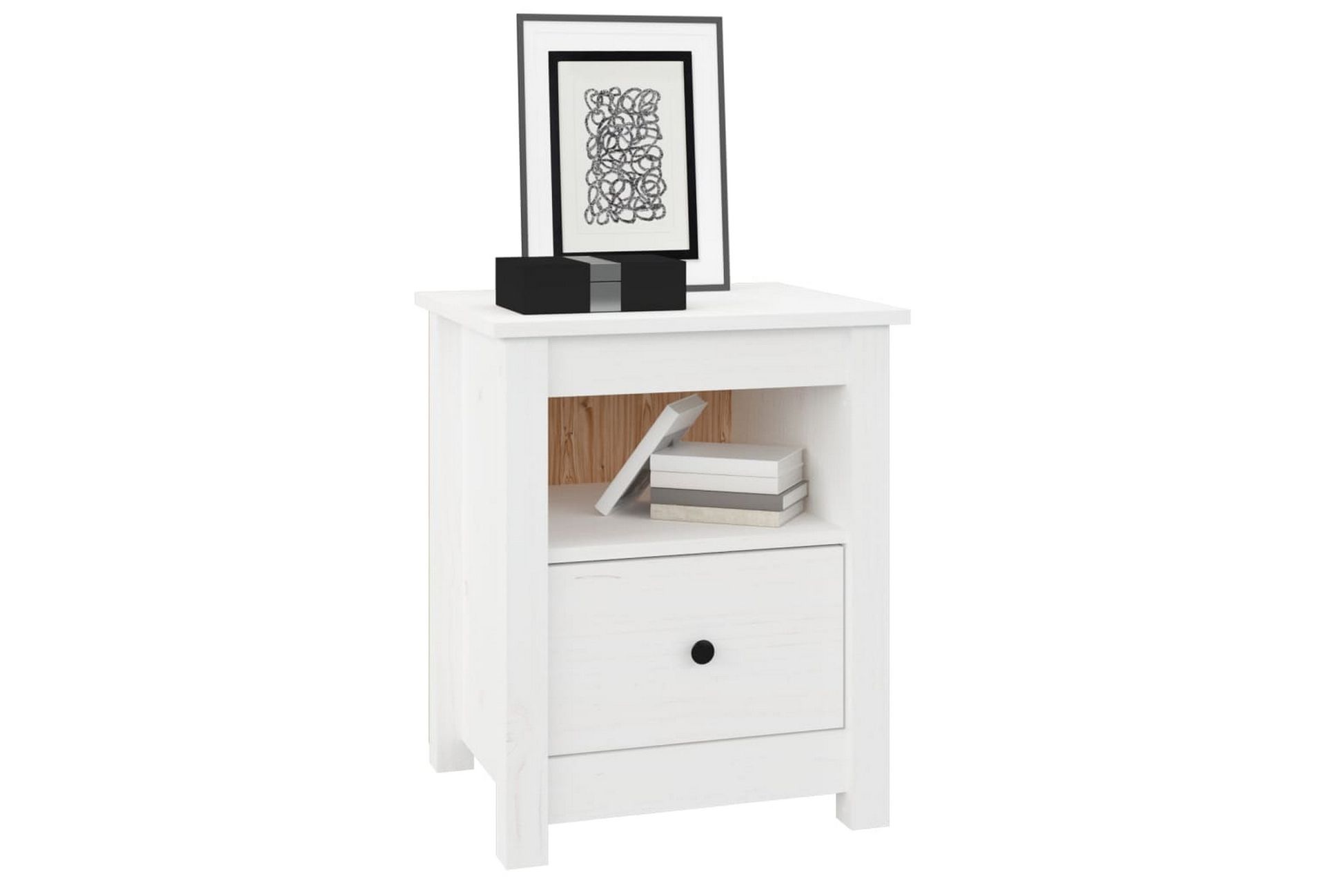beBasic Nattbord hvit 40x35x49 heltre furu - Hvit - Møbler - Bord - Avlastningsbord - Sengebord & nattbord