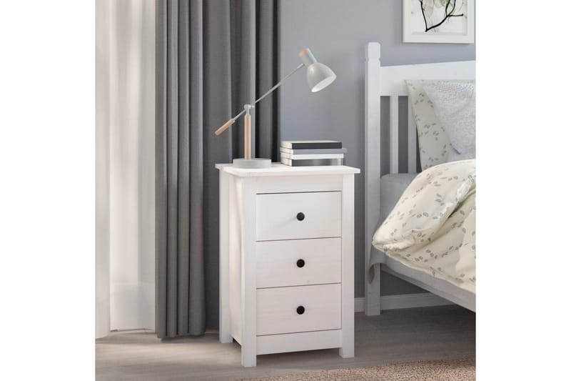 beBasic Nattbord hvit 40x35x61,5 heltre furu - Hvit - Møbler - Bord - Avlastningsbord - Sengebord & nattbord