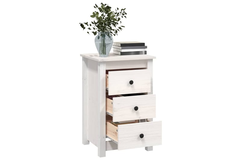 beBasic Nattbord hvit 40x35x61,5 heltre furu - Hvit - Møbler - Bord - Avlastningsbord - Sengebord & nattbord
