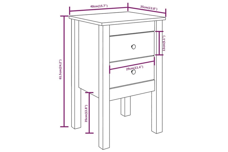 beBasic Nattbord hvit 40x35x61,5 heltre furu - Hvit - Møbler - Bord - Avlastningsbord - Sengebord & nattbord