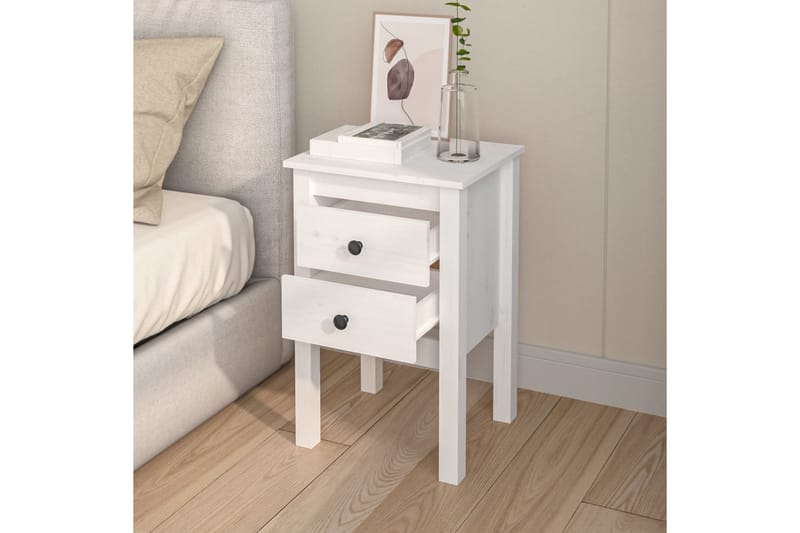 beBasic Nattbord hvit 40x35x61,5 heltre furu - Hvit - Møbler - Bord - Avlastningsbord - Sengebord & nattbord