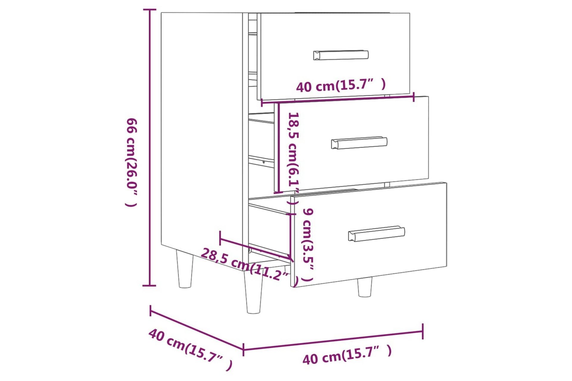 beBasic Nattbord hvit 40x40x66 cm konstruert tre - Hvit - Møbler - Bord - Avlastningsbord - Sengebord & nattbord