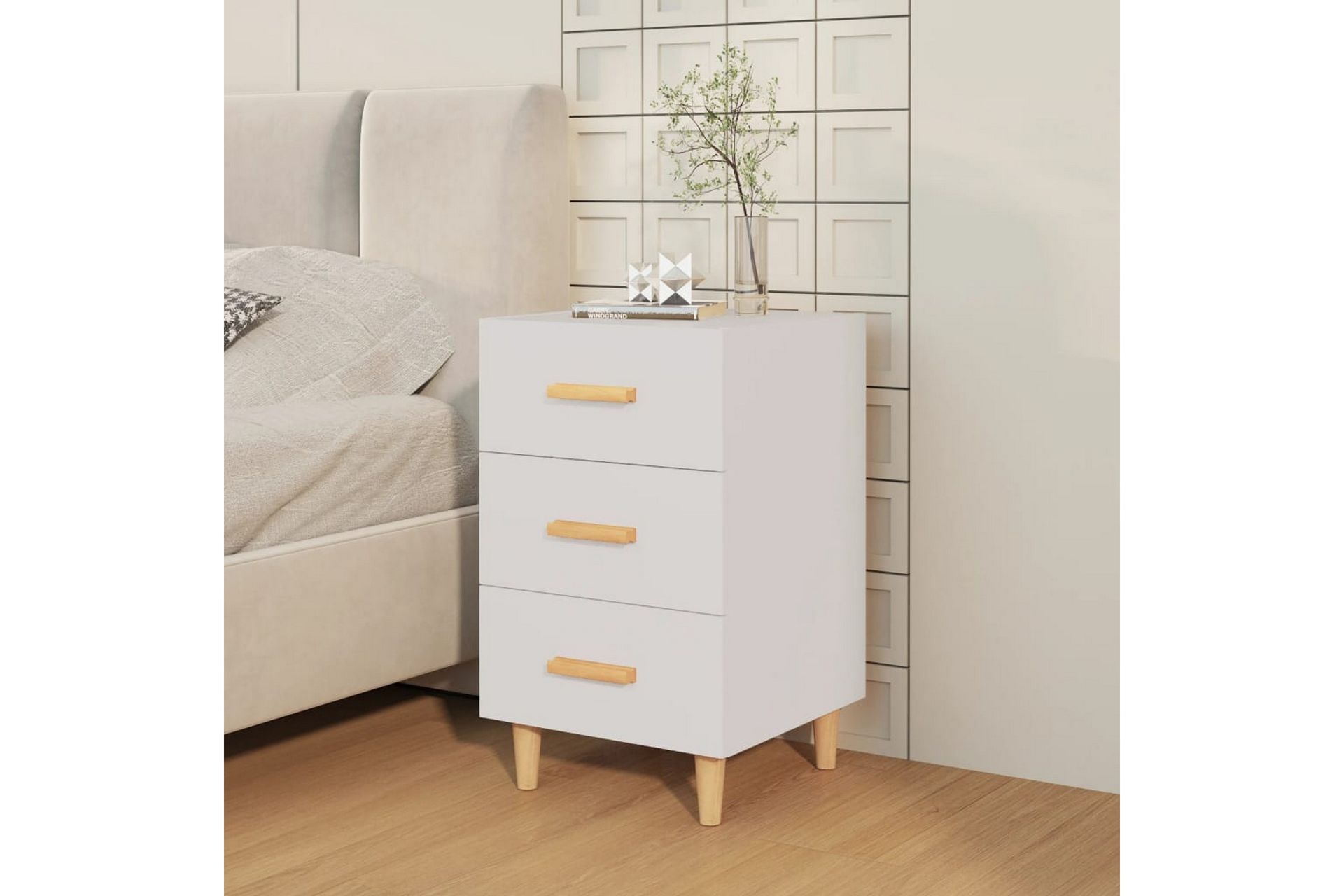 beBasic Nattbord hvit 40x40x66 cm konstruert tre - Hvit - Møbler - Bord - Avlastningsbord - Sengebord & nattbord
