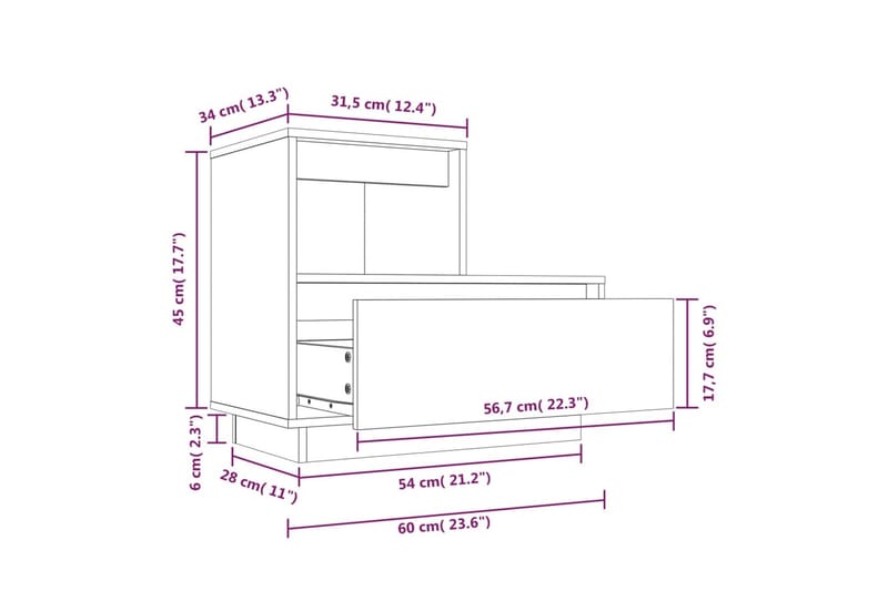beBasic Nattbord hvit 60x34x51 heltre furu - Hvit - Møbler - Bord - Avlastningsbord - Sengebord & nattbord