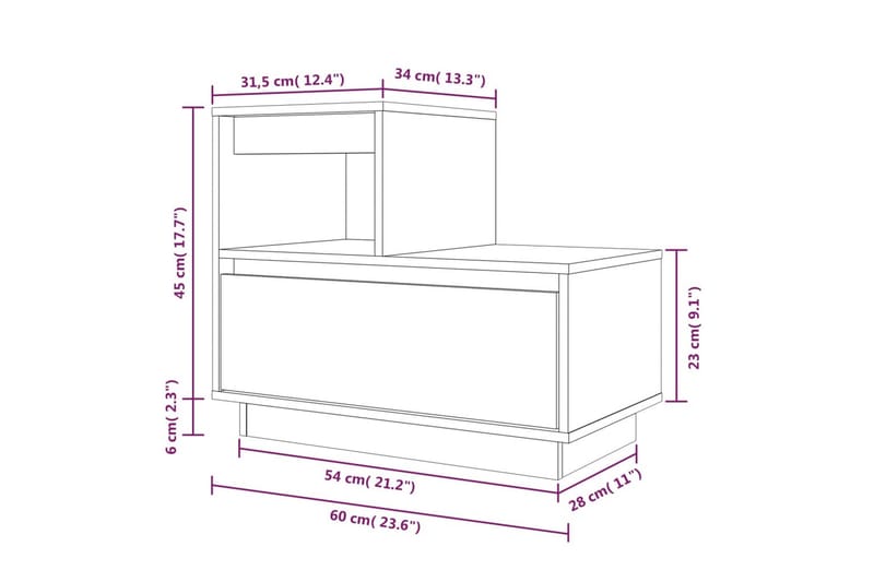 beBasic Nattbord hvit 60x34x51 heltre furu - Hvit - Møbler - Bord - Avlastningsbord - Sengebord & nattbord