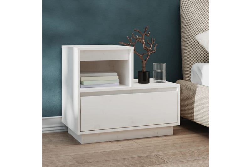 beBasic Nattbord hvit 60x34x51 heltre furu - Hvit - Møbler - Bord - Avlastningsbord - Sengebord & nattbord