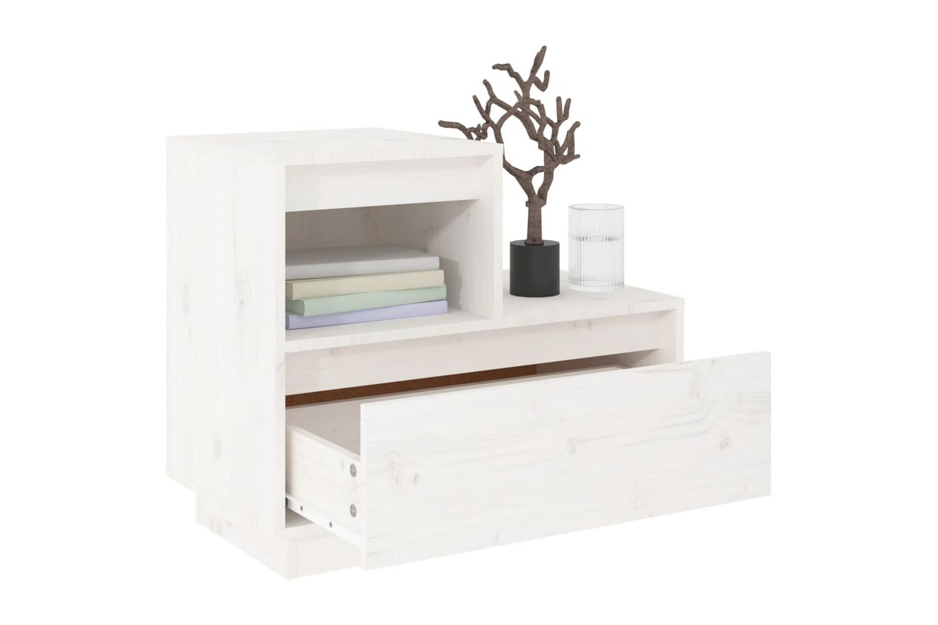 beBasic Nattbord hvit 60x34x51 heltre furu - Hvit - Møbler - Bord - Avlastningsbord - Sengebord & nattbord