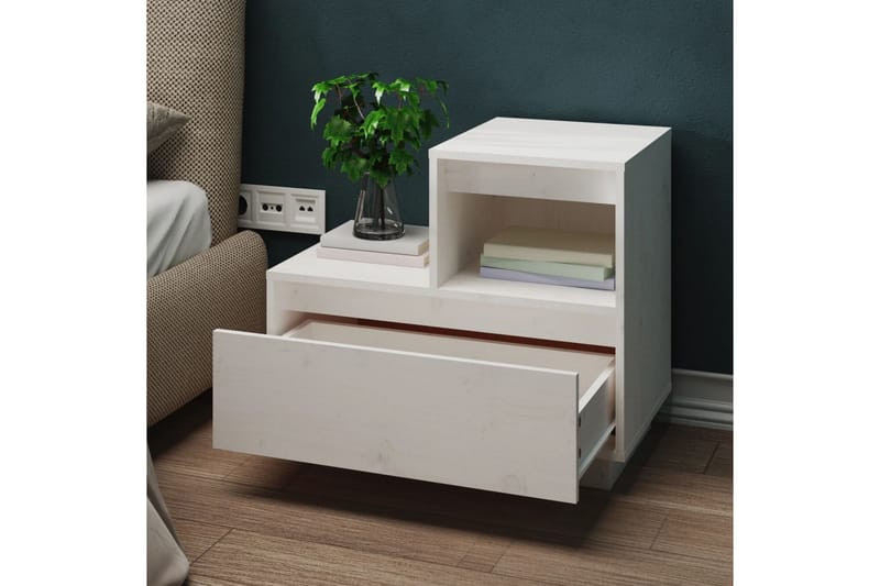 beBasic Nattbord hvit 60x34x51 heltre furu - Hvit - Møbler - Bord - Avlastningsbord - Sengebord & nattbord