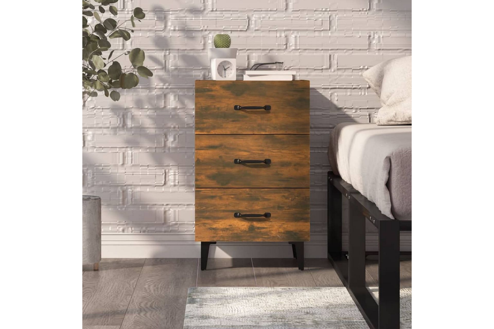 beBasic Nattbord røkt eik 40x40x66 cm konstruert tre - Brun - Møbler - Bord - Avlastningsbord - Sengebord & nattbord