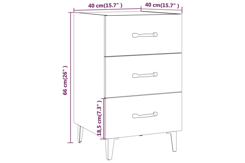 beBasic Nattbord sonoma eik 40x40x66 cm konstruert tre - Brun - Sengebord & nattbord