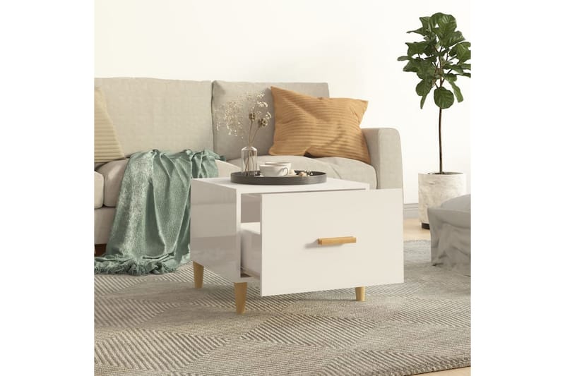 beBasic Salongbord 2 stk høyglans hvit 50x50x40 cm konstruert tre - Hvit - Møbler - Bord - Avlastningsbord - Lampebord & sidebord