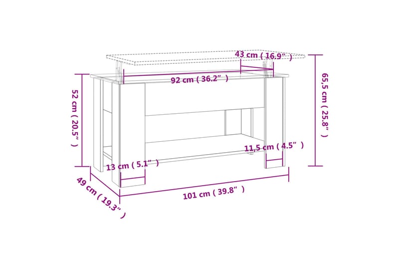 beBasic Salongbord brun eik 101x49x52 cm konstruert tre - Brun - Lampebord & sidebord - Brettbord og småbord