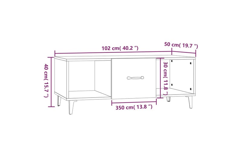 beBasic Salongbord brun eik 102x50x40 cm konstruert tre - Brun - Lampebord & sidebord - Brettbord og småbord