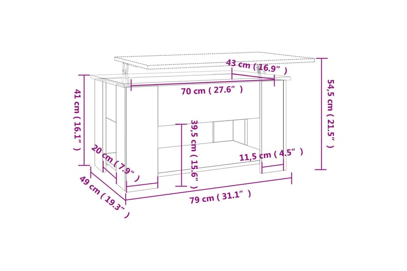 beBasic Salongbord brun eik 79x49x41 cm konstruert tre - Brun - Lampebord & sidebord - Brettbord og småbord