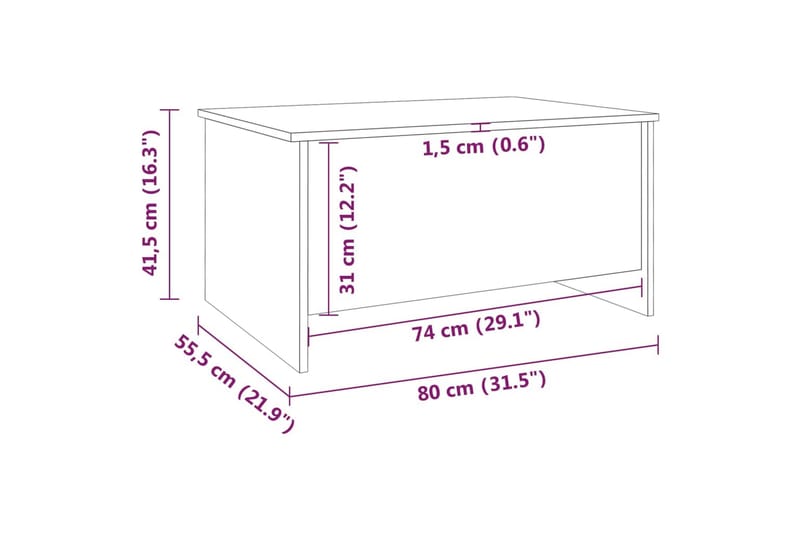 beBasic Salongbord brun eik 80x55,5x41,5 cm konstruert tre - Brun - Lampebord & sidebord - Brettbord og småbord