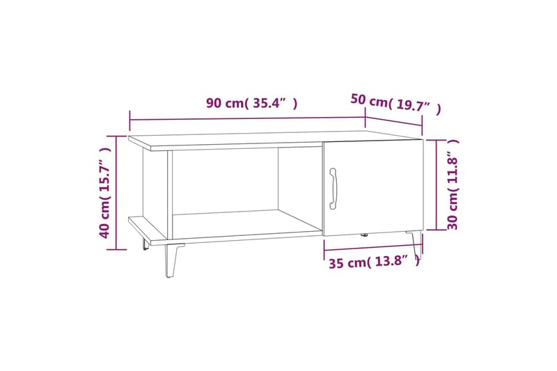 beBasic Salongbord brun eik 90x50x40 cm konstruert tre - Brun - Møbler - Bord - Avlastningsbord - Lampebord & sidebord