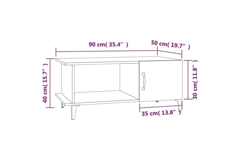 beBasic Salongbord brun eik 90x50x40 cm konstruert tre - Brun - Lampebord & sidebord - Brettbord og småbord