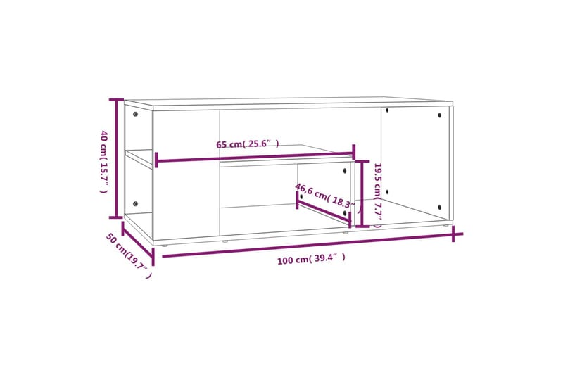 beBasic Salongbord grå sonoma 100x50x40 cm konstruert tre - GrÃ¥ - Lampebord & sidebord - Brettbord og småbord