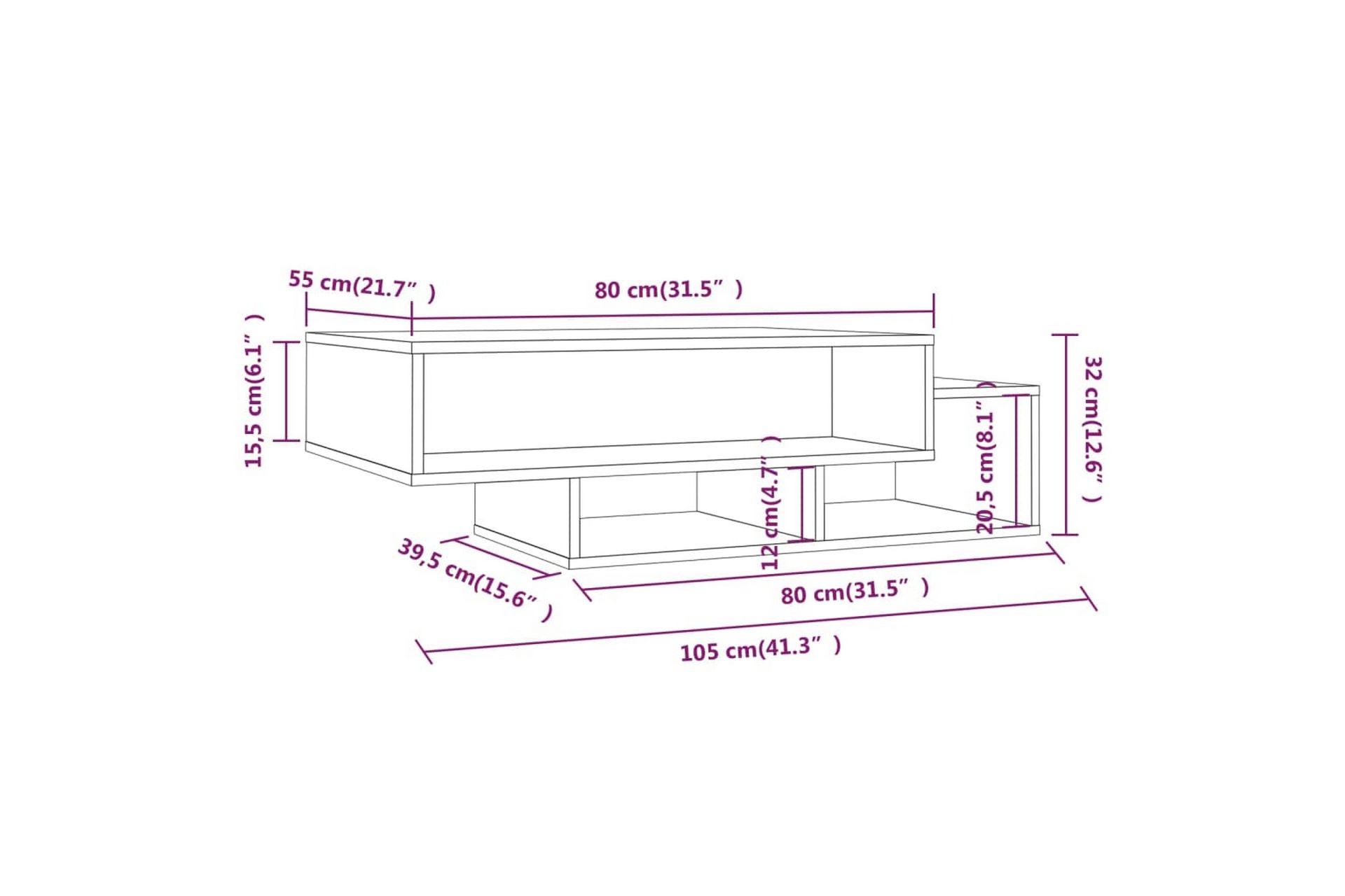 beBasic Salongbord grå sonoma 105x55x32 cm konstruert tre - GrÃ¥ - Møbler - Bord - Avlastningsbord - Lampebord & sidebord