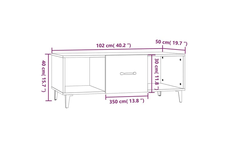 beBasic Salongbord høyglans hvit 102x50x40 cm konstruert tre - Hvit - Lampebord & sidebord - Brettbord og småbord