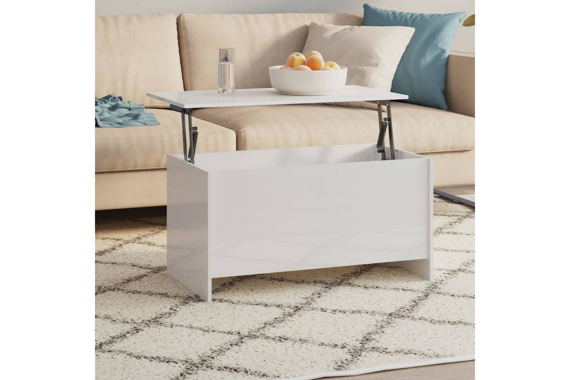 beBasic Salongbord høyglans hvit 102x55,5x52,5 cm konstruert tre - Hvit - Møbler - Bord - Avlastningsbord - Lampebord & sidebord