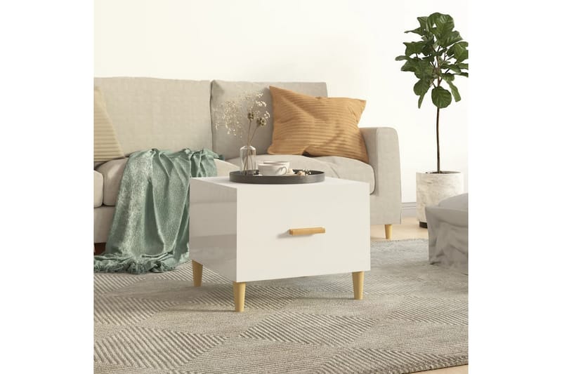 beBasic Salongbord høyglans hvit 50x50x40 cm konstruert tre - Hvit - Møbler - Bord - Avlastningsbord - Lampebord & sidebord