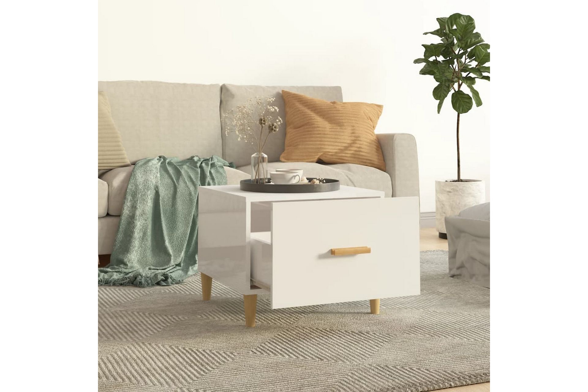 beBasic Salongbord høyglans hvit 50x50x40 cm konstruert tre - Hvit - Møbler - Bord - Avlastningsbord - Lampebord & sidebord