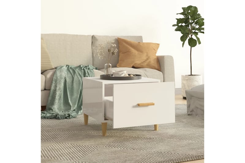 beBasic Salongbord høyglans hvit 50x50x40 cm konstruert tre - Hvit - Møbler - Bord - Avlastningsbord - Lampebord & sidebord