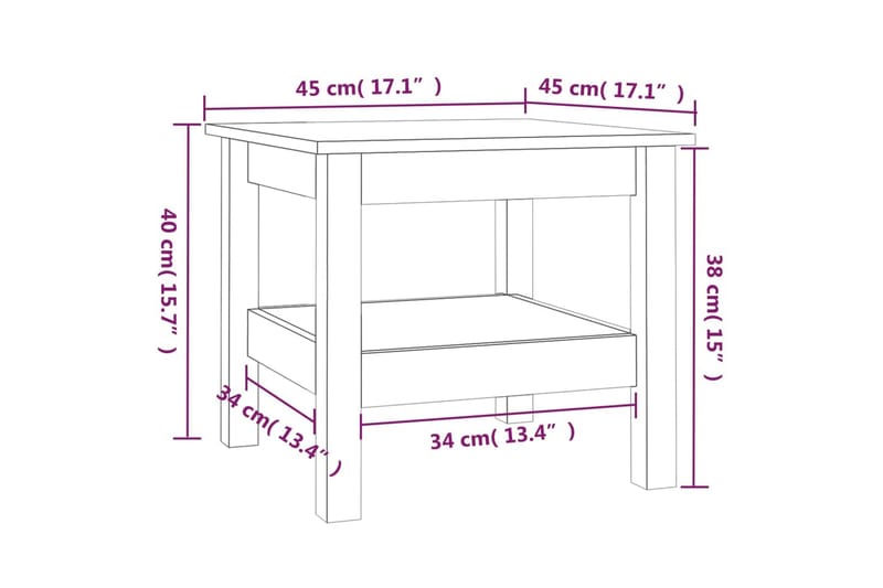 beBasic Salongbord hvit 45x45x40 cm heltre furu - Hvit - Møbler - Bord - Avlastningsbord - Lampebord & sidebord