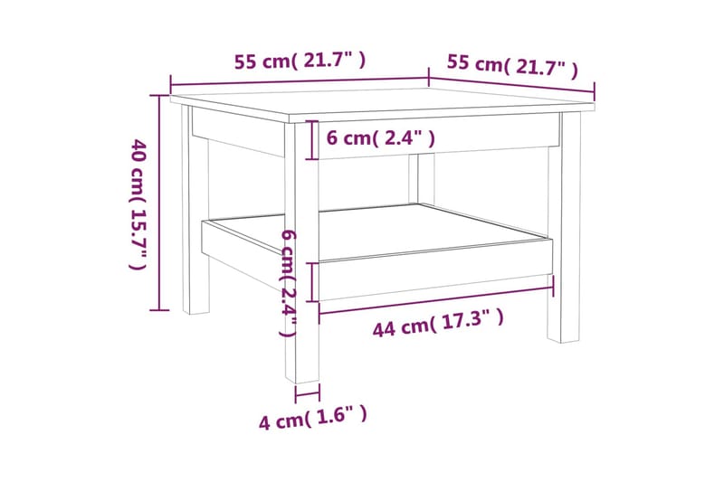 beBasic Salongbord hvit 55x55x40 cm heltre furu - Hvit - Lampebord & sidebord - Brettbord og småbord